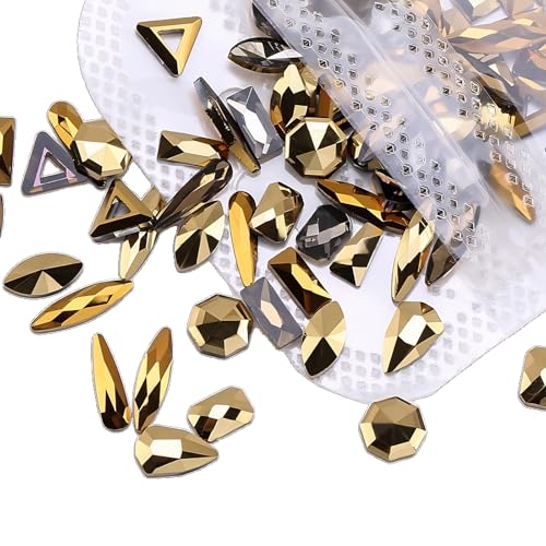 100 Stück Strasssteine mit flacher Rückseite, schillerndes Gold, zum Basteln, Diamant-Edelsteine, flache Rückseite, Edelstein-Verzierungen von Globellapro