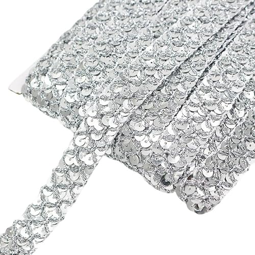 130 cm x 1,5 cm glitzernde silberne Pailletten-Bordüre zum Nähen, flaches Paillettenband für Bühnenkostüm, Dekoration, Pailletten, Zopfborten 130 cm x 1,5 cm glitzernde silberne Pailletten-Bordüre zum Nähen, flaches Paillettenband für Bühnenkostüm, Dekoration, Pailletten, Zopfborten von Globellapro