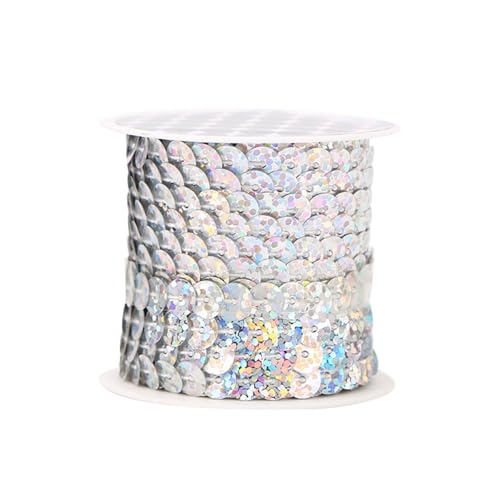 4,5 m langes silbernes Paillettenband, 6 mm Glitzer-Laser-Pailletten-Besatz, Paillettenband zum Nähen und Dekorieren 4,5 m langes silbernes Paillettenband, 6 mm Glitzer-Laser-Pailletten-Besatz, Paillettenband zum Nähen und Dekorieren von Globellapro