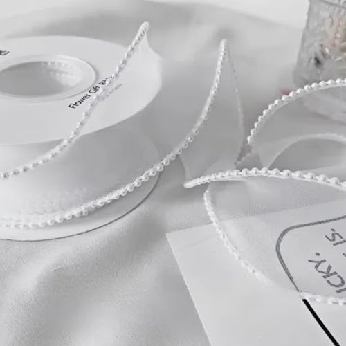4,5 m x 4 cm weißes, durchscheinendes Organza-Stoffband mit Perlenrand, schillerndes Organza-Chiffonband für Blumensträuße/Geschenkverpackungen von Globellapro