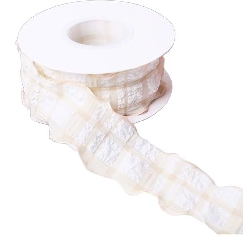 4 cm x 9 m Aprikosenband, kariert, plissiert, Chiffon, kariert, für Bastelarbeiten, Geschenkverpackungen von Globellapro