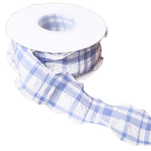 4 cm x 9 m blaues Gingham-Band, kariert, plissiert, Chiffon, kariert, für Bastelarbeiten, Geschenkverpackungen von Globellapro