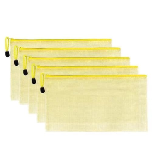 5 x 22 x 11 cm Netz-Reißverschluss-Brieftaschen aus Kunststoff, Dokumentenmappen mit Reißverschluss, für Schule, Bürobedarf, Gelb 5 x 22 x 11 cm Netz-Reißverschluss-Brieftaschen aus Kunststoff, Dokumentenmappen mit Reißverschluss, für Schule, Bürobedarf, Gelb von Globellapro