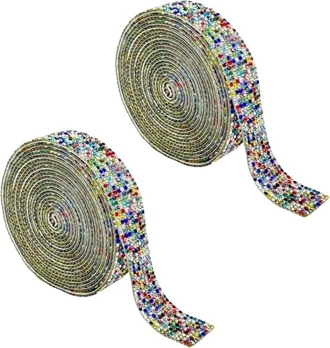 Bunte Strass-Diamantbänder, 0,9 cm breit, selbstklebende Glas-Strass-Streifen, glänzende Edelstein-Kristall-Rolle für selbstgemachte Glitzer-Dekorationen, 2 Rollen, 91 cm Bunte Strass-Diamantbänder, 0,9 cm breit, selbstklebende Glas-Strass-Streifen, glänzende Edelstein-Kristall-Rolle für selbstgemachte Glitzer-Dekorationen, 2 Rollen, 91 cm von Globellapro