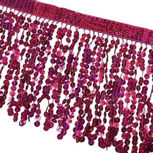 Fransenborte mit Pailletten, 15 cm breit, glitzernd, zum Nähen, Basteln, 91 cm, Rosa von Globellapro