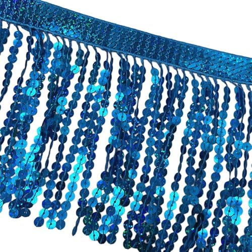 Fransenborte mit Pailletten, 15 cm breit, glitzernd, zum Nähen, Basteln, 91 cm, Seeblau Fransenborte mit Pailletten, 15 cm breit, glitzernd, zum Nähen, Basteln, 91 cm, Seeblau von Globellapro
