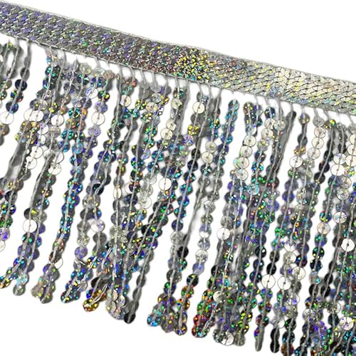 Fransenborte mit Pailletten, 15 cm breit, glitzernd, zum Nähen, Basteln, 91 cm, Weiß Fransenborte mit Pailletten, 15 cm breit, glitzernd, zum Nähen, Basteln, 91 cm, Weiß von Globellapro