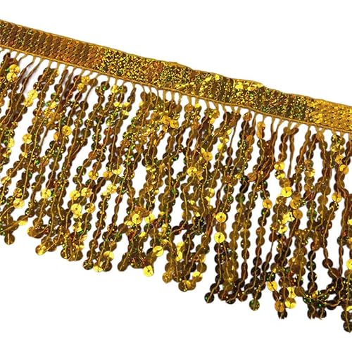 Fransenborte mit goldfarbenen Pailletten, 15 cm breit, glitzernd, zum Nähen, Basteln, 91 cm von Globellapro