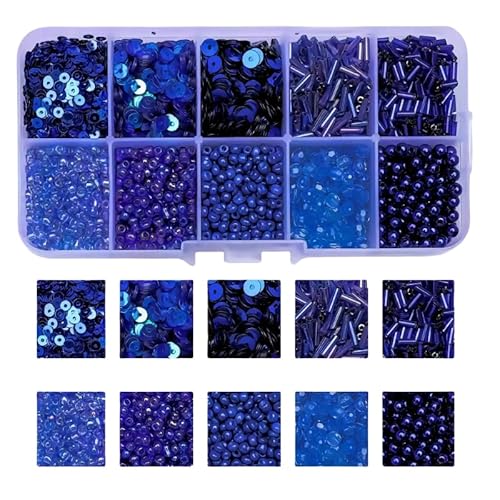 Freundschaftsarmband-Bastelset, marineblaue Glas-Rocailles, Stiftperlen, PVC, schillernd, lose Pailletten, für Schmuck-Armband-Enthusiasten und Anfänger, 1 Box Freundschaftsarmband-Bastelset, marineblaue Glas-Rocailles, Stiftperlen, PVC, schillernd, lose Pailletten, für Schmuck-Armband-Enthusiasten und Anfänger, 1 Box von Globellapro