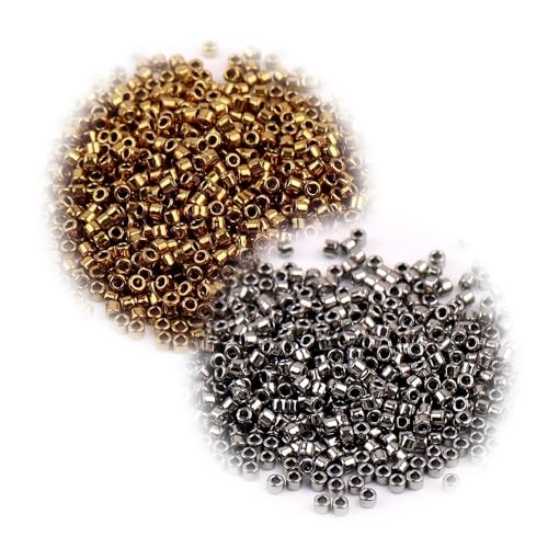 Glas-Pony-Perlen in verschiedenen Farben, 2 mm, kleine metallische Glasperlen, lose Abstandshalter für Bastelarbeiten, Perlen, Bronze und Eisengrau, 2 Packungen à 1440 Stück von Globellapro