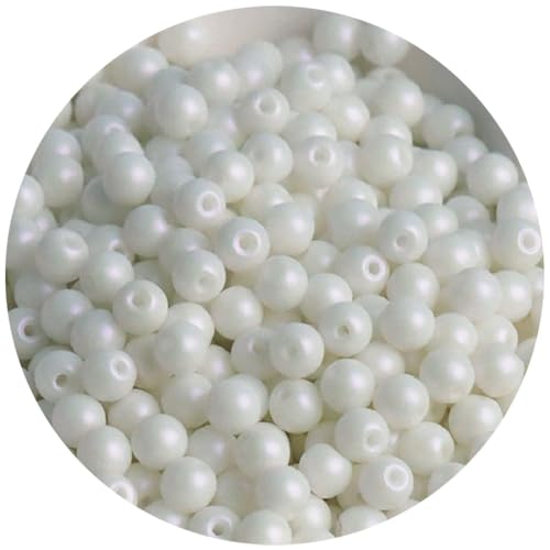Glasperlen, 4 mm, lose Abstandshalter, für Bastelarbeiten, Perlen, Weiß, 200 Stück von Globellapro