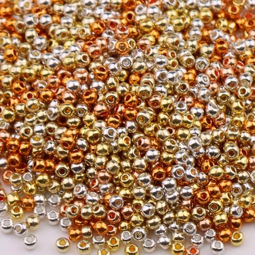 Glasperlen, gemischte Farben, 2 mm, lose Abstandshalter, für Bastelarbeiten, Perlen, goldfarben, 1 Packung mit 1000 Stück von Globellapro