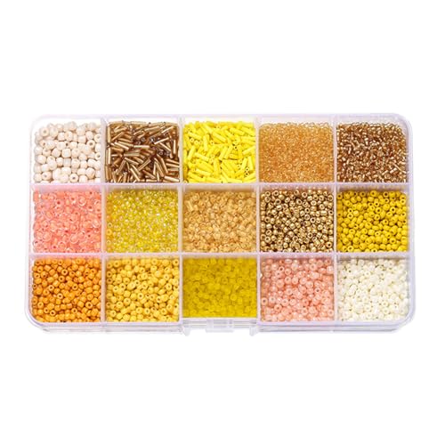Glasperlen, gemischte Glasperlen, 2 - 7 mm, lose Abstandshalter, für Bastelarbeiten, Perlen, Gelb, 1 Box mit 212 g von Globellapro