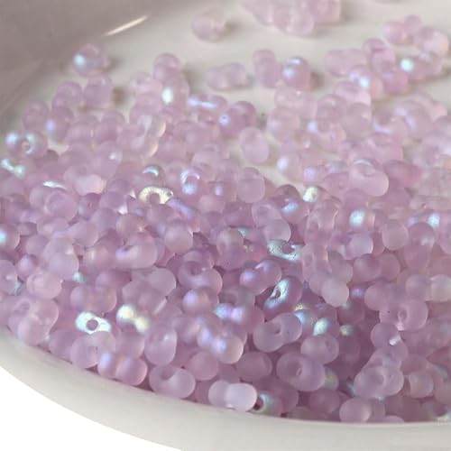 Glasperlen in Erdnussform, mattiert, 3 x 6 mm, Abstandshalter, irisierend, lila, 108 Stück von Globellapro
