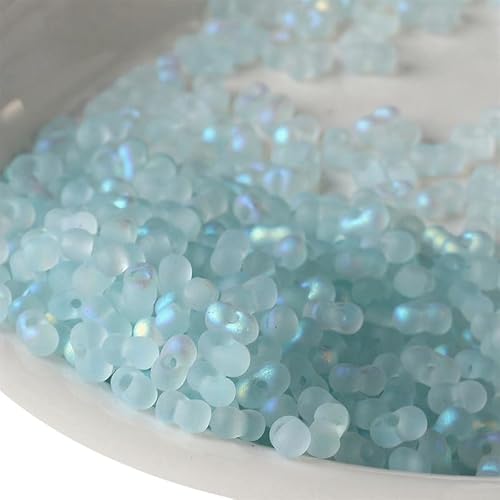 Glasperlen in Erdnussform, mattiert, 3 x 6 mm, Abstandshalter, schillernd, hellblau, 108 Stück von Globellapro