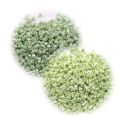 Glasperlen in verschiedenen Farben, 2 mm, kleine metallische Glasperlen, lose Abstandshalter für Bastelarbeiten, Perlen, Grün, 2 Packungen à 1440 Stück von Globellapro