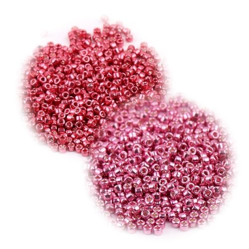 Glasperlen in verschiedenen Farben, 2 mm, kleine metallische Glasperlen, lose Abstandshalter für Bastelarbeiten, Perlen, Rosa und Wassermelonenrot, 2 Packungen à 1440 Stück von Globellapro