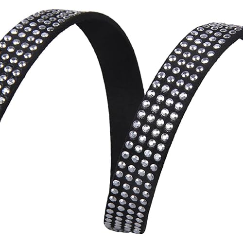 Kunstlederstreifen mit Nieten, 10 mm breit, flacher Lederbesatz zum Basteln, schwarze Nieten, Wildlederimitat-Kordel zum Nähen, 1 m von Globellapro