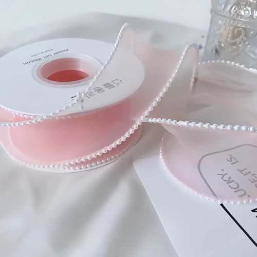 Organza-Stoffband mit Perlenrand, schillerndes Organza-Chiffonband für Blumensträuße/Geschenkverpackungen, 4,5 m x 4 cm von Globellapro