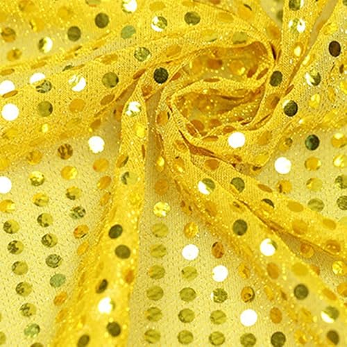 Paillettenstoff, 1,1 m x 1 m, Gelb, Pailletten, Glitzer, Polyester, Punkte, Netzstoff für Glitzerkleidung von Globellapro