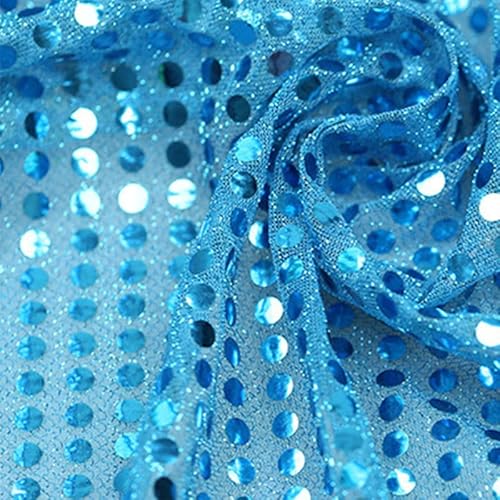 Paillettenstoff, 1,1 m x 1 m, Seeblau, Pailletten, Glitzer, Polyester, Punkte, Netzstoff für Glitzerkleidung von Globellapro