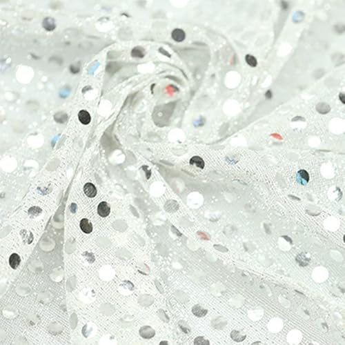 Paillettenstoff, 1,1 m x 1 m, Weiß, Pailletten, Glitzer, Polyester, Punkte, Netzstoff für Glitzerkleidung Paillettenstoff, 1,1 m x 1 m, Weiß, Pailletten, Glitzer, Polyester, Punkte, Netzstoff für Glitzerkleidung von Globellapro