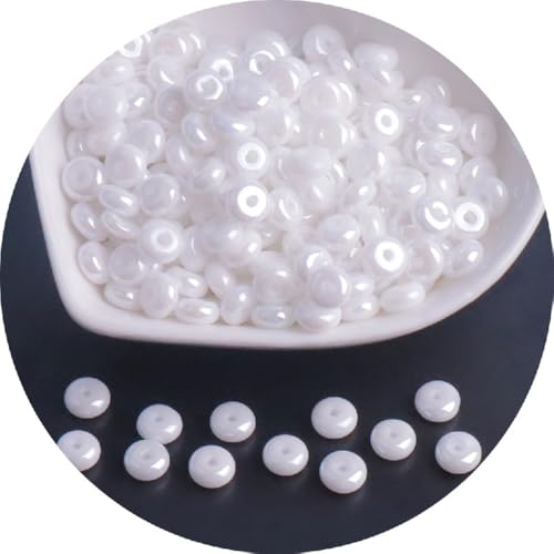 Perlglanz-Glas-Abakusperlen, 6 mm, kleine Glasperlen für Bastelarbeiten, Perlen, Weiß, 2 Packungen, 104 Stück von Globellapro