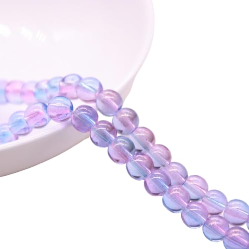 Runde Glasperlen mit Glitzerpulver, 6 mm, runde Kristallglasperlen für Bastelarbeiten, Blau und Violett, 1 Strang, 146 Stück Runde Glasperlen mit Glitzerpulver, 6 mm, runde Kristallglasperlen für Bastelarbeiten, Blau und Violett, 1 Strang, 146 Stück von Globellapro