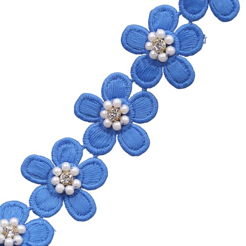 Spitzenband mit blauen Blumen, 3,8 cm x 1 m, Polyester, Blumenborte mit Perlen-Strasssteinen zum Nähen, Basteln, DIY-Dekoration Spitzenband mit blauen Blumen, 3,8 cm x 1 m, Polyester, Blumenborte mit Perlen-Strasssteinen zum Nähen, Basteln, DIY-Dekoration von Globellapro