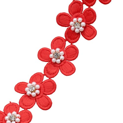 Spitzenband mit roter Blume, 3,8 cm x 1 m, Polyester, Blumenborte mit Perlen und Strasssteinen zum Nähen, Basteln, DIY-Dekoration Spitzenband mit roter Blume, 3,8 cm x 1 m, Polyester, Blumenborte mit Perlen und Strasssteinen zum Nähen, Basteln, DIY-Dekoration von Globellapro