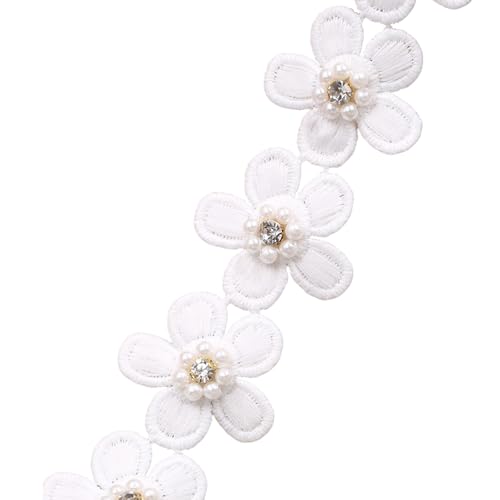 Spitzenband mit weißen Blumen, 3,8 cm x 1 m, Polyester, Blumenborte mit Perlen-Strasssteinen zum Nähen, Basteln, DIY-Dekoration Spitzenband mit weißen Blumen, 3,8 cm x 1 m, Polyester, Blumenborte mit Perlen-Strasssteinen zum Nähen, Basteln, DIY-Dekoration von Globellapro
