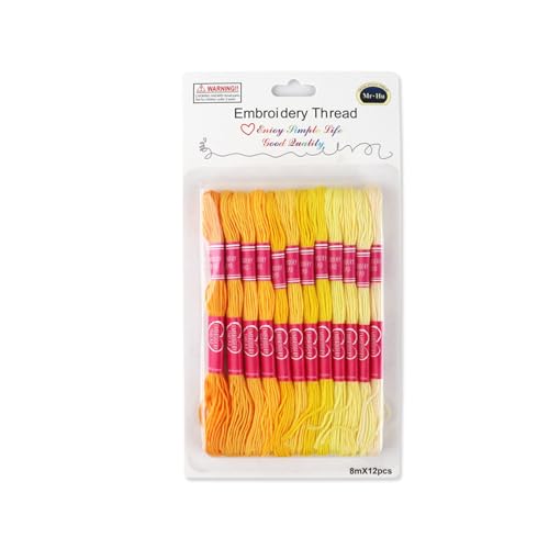 Stickgarn mit Farbverlauf, Gelb, Kreuzstichgarn, 8 m, Polyestergarn zum Nähen, Knüpfen und Basteln, 12 Stück von Globellapro