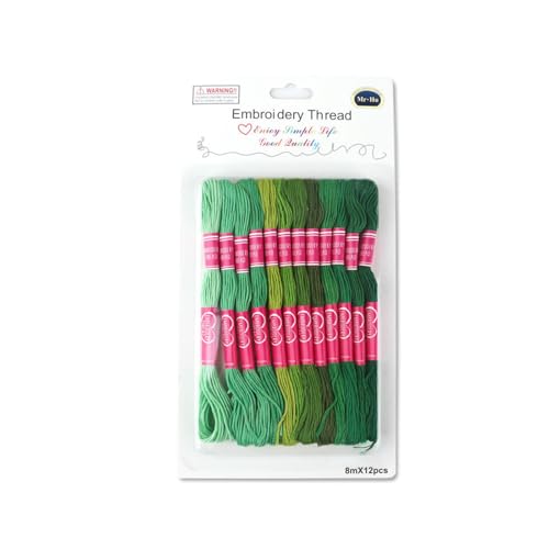 Stickgarn mit Farbverlauf, grün, Kreuzstichgarn, 8 m, Polyestergarn zum Nähen, Knüpfen und Basteln, 12 Stück von Globellapro
