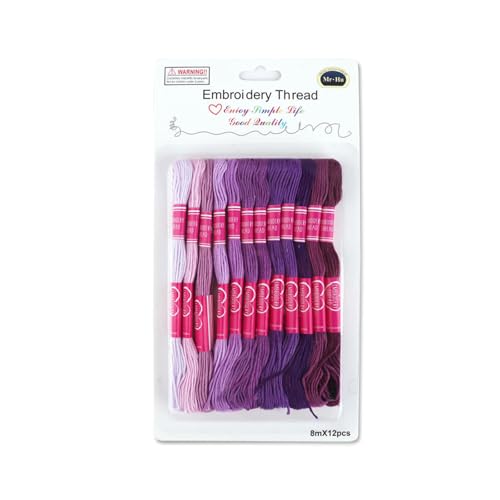 Stickgarn mit Farbverlauf, violett, Kreuzstichgarn, 8 m, Polyestergarn zum Nähen, Knüpfen und Basteln, 12 Stück von Globellapro