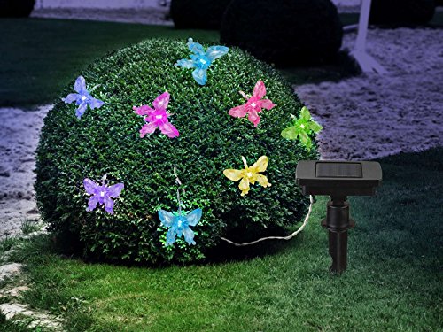 LED Solar Lichterkette Schmetterlinge Gartenparty Solarleuchte Solarlampe Gartenbeleuchtung Farbwechsel Erdspieß (Partylichterkette, Party-Beleuchtung, Außen-Lichterkette, Gartendeko) von GLOBO