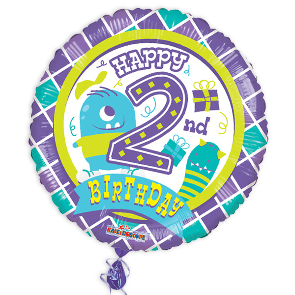 Folienballon "Happy 2nd Birthday" mit Monster-Motiv von Globos Nordic