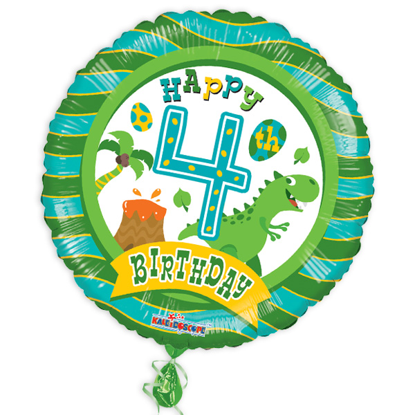 Folienballon "Happy 4th Birthday" mit Dinosauriermotiv von Globos Nordic