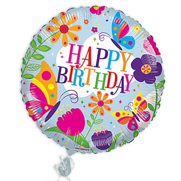 Folienballon "Happy Birthday" mit Schmetterlingsmotiv von Globos Nordic