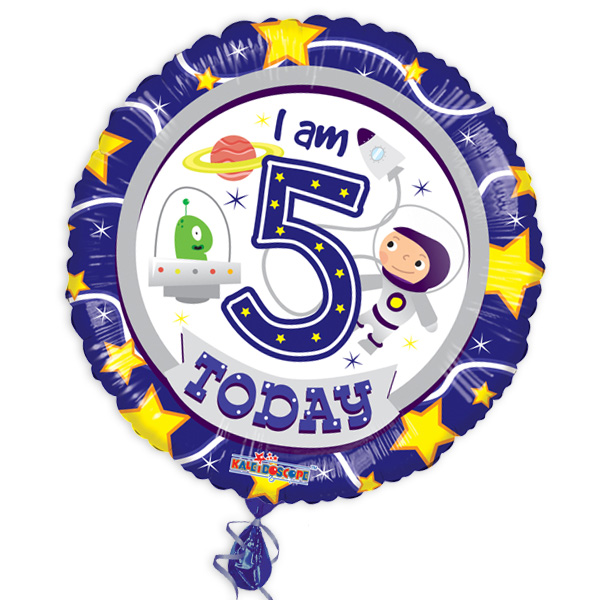 Folienballon "I am 5 today" mit Weltall-Motiv von Globos Nordic