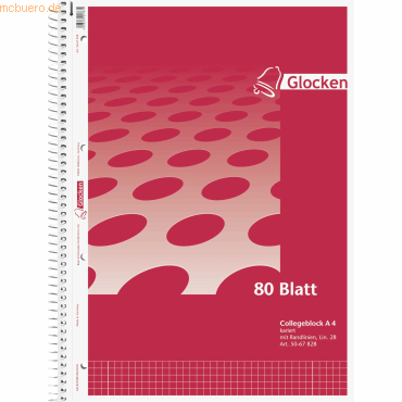 30 x Glocken Spiralblock A4 60g/qm 80 Blatt 4-fach gelocht kariert von Glocken