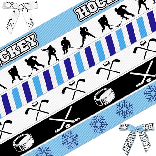 Glodecart 6 Rollen Hockeyband zum Verpacken von Geschenken, Basteln, Eishockey-Themenband für Geschenkverpackungen, Heimdekorationen, DIY, 0,95 cm x 18 m, Ripsband, blau, Sportthemenband für von Glodecart