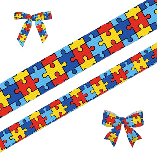 Glodecart Band für Autismus-Bewusstsein zum Verpacken von Geschenken, beruhigendes Puzzleteil-Band für Geschenkverpackungen, Autismus, Party-Dekorationen, DIY, 0,95 cm x 9,1 m, sensorisches Band, 2 von Glodecart