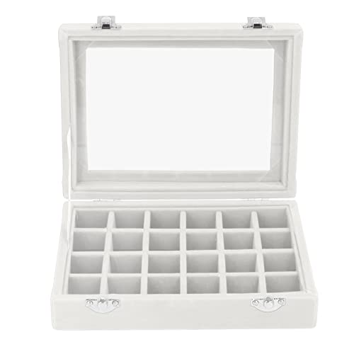 Glomora 24 Fächer Damen Schmuckkasten,Weiss Schmuckschatulle aus Samt Jewellery Box Vitrine Organizer mit transparentem Glasdeckel für Ringe Ohrringe Halsketten und Uhren von Glomora