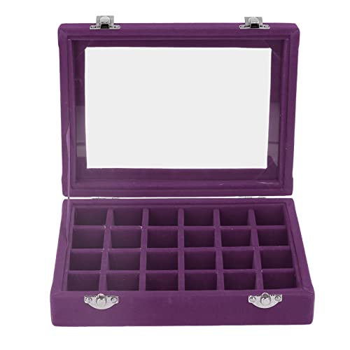 Glomora 24 Fächer Damen Schmuckkasten,Lila Schmuckschatulle aus Samt Jewellery Box Vitrine Organizer mit transparentem Glasdeckel für Ringe Ohrringe Halsketten und Uhren von Glomora