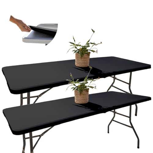 2 Tischdecken Abwaschbar 182x76, Schwarz, Rechteckig, Wasserabweisend und Elastisch, Tischdecke mit Gummizug, Outdoor-tischdecke, Camping und Esszimmer, Tischdecke Hochzeit und Terrasse von Glop