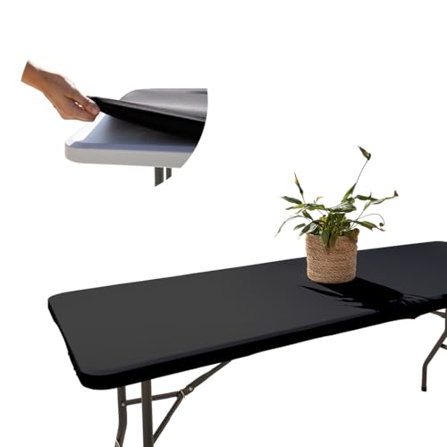 Glop Tischdecke Outdoor 182x76, Garten Tischdecken für Draußen, Tischdecke Abwaschbar, Schwarz, Rechteckig, Wasserabweisend und Elastisch, Spanntischdecke, Tischdecke mit Gummizug von Glop