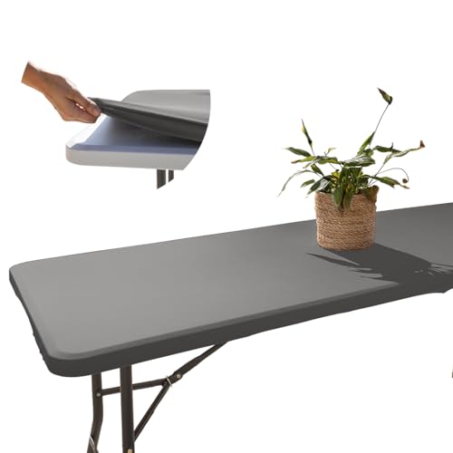Tischdecke mit Gummizug Rechteckig 182x76 cm, Abwaschbare Gartentischdecke Grau, Wetterfest & rutschfest, Perfekt für Outdoor, Camping & Stehtische von Glop