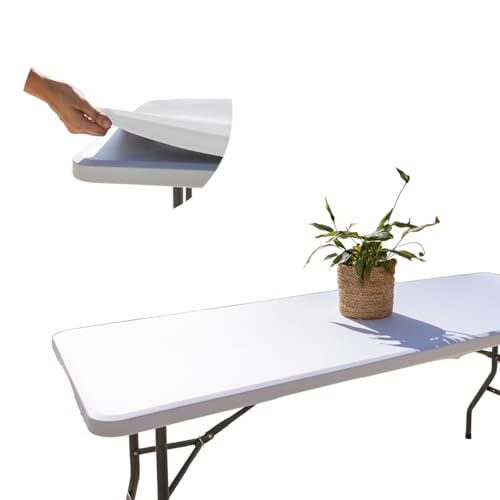 Tischdecke mit Gummizug Rechteckig 182x76 cm, Abwaschbare Gartentischdecke Weiß, Wetterfest & rutschfest, Perfekt für Outdoor, Camping & Stehtische von Glop