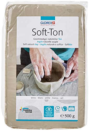 GLOREX 6 8075 101 - Soft Ton weiß 500 g, natürlicher, besonders weicher und geschmeidiger Ton, lufthärtend und für Brennofen geeignet, sehr gut für Kinder geeignet GLOREX 6 8075 101 - Soft Ton weiß 500 g, natürlicher, besonders weicher und geschmeidiger Ton, lufthärtend und für Brennofen geeignet, sehr gut für Kinder geeignet von GLOREX