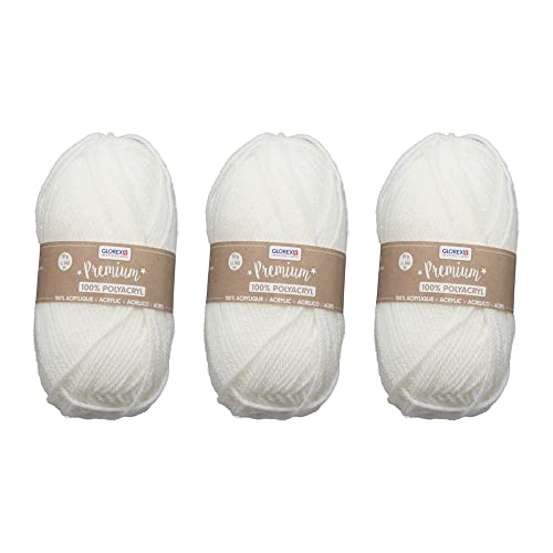 GLOREX 5 1001 51 - 3er Set Premium Wolle aus 100 % Acryl, je 50 g in Natur, leicht zu verarbeiten, vielseitig einsetzbar, wärmend, weich, nicht kratzend von Glorex